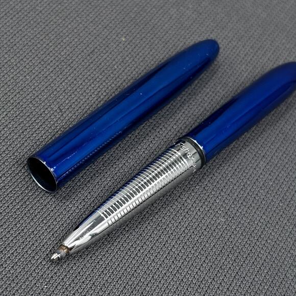 Fisher Space Pen Bullet Ballpoint Pen Blue Chrome Tested w/ Case NASA Astronaut - Picture 7 of 16